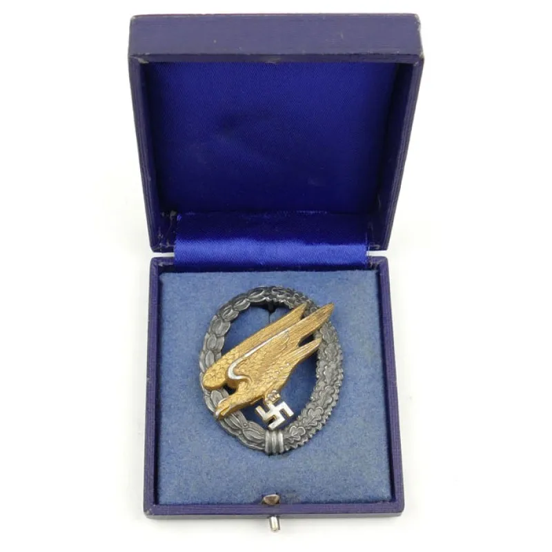 Awards & Medals: Cased Luftwaffe Paratrooper Badge - B&NL